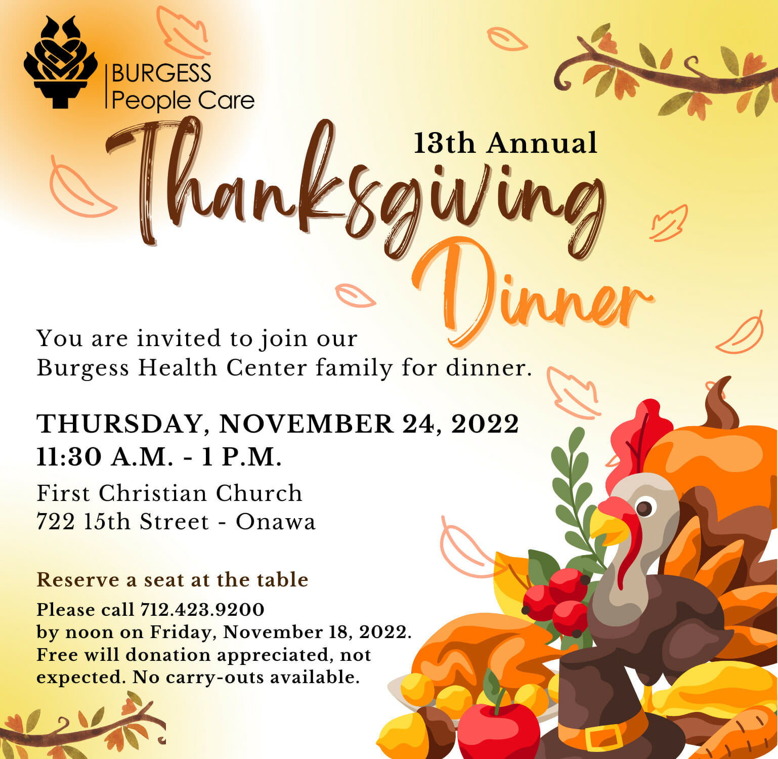Burgess People Care Community Thanksgiving Dinner Burgess Health Center