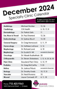 Clinic Calendar December 2024